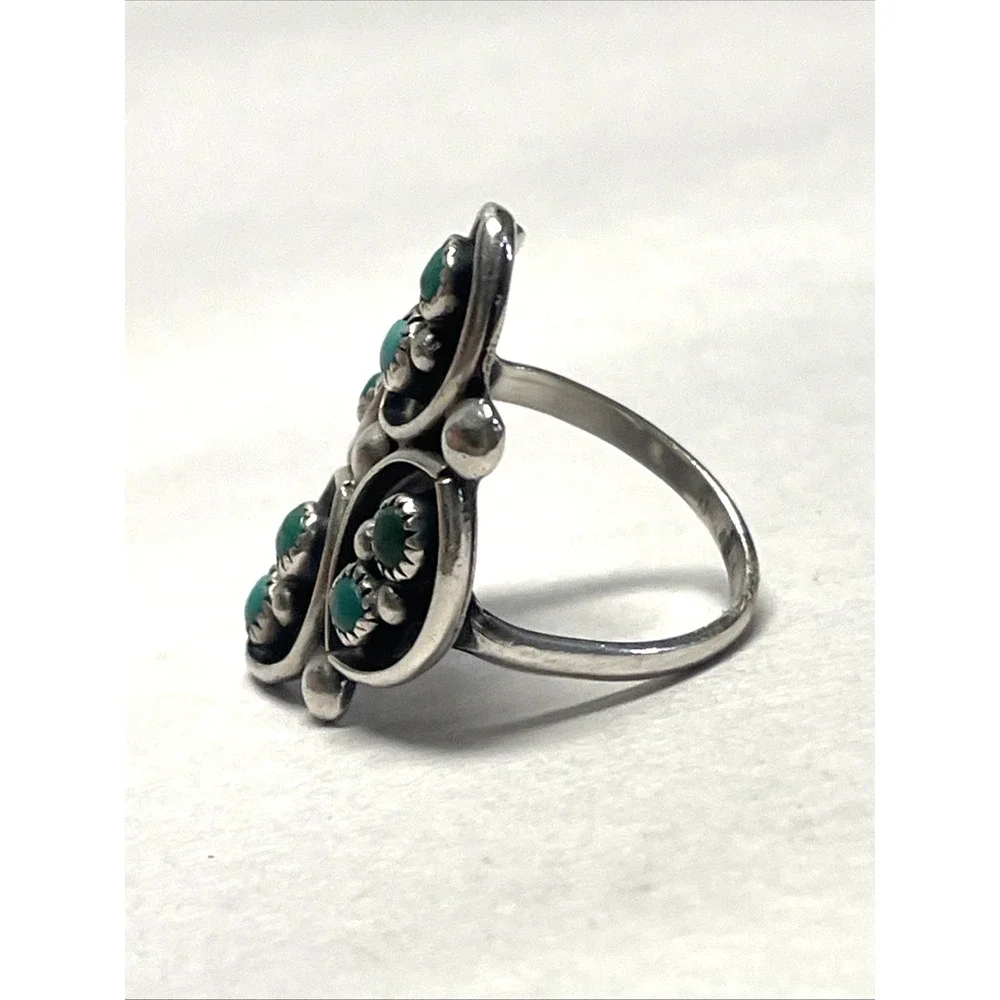 Vintage Native American Snake Eye Sterling Silver Turquoise Ring Size 7.5
